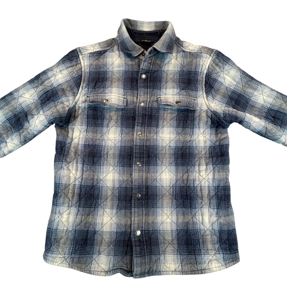 Tailor Vintage Quilted Plaid Flannel Shirt Jacket Men Medium Blue Cotton Shacket
